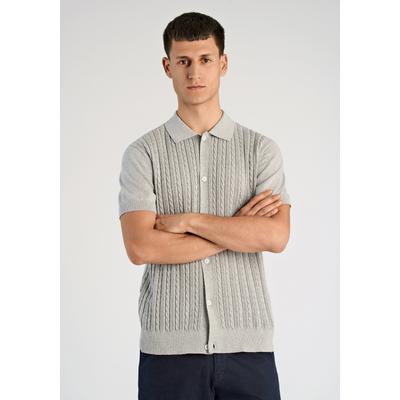 Cardigan LINDBERGH "Cardigan (Kurzarm) Relaxed Fit", Herren, Gr. L, grau (grau mel), Obermaterial: 100% Baumwolle, Strickjacken