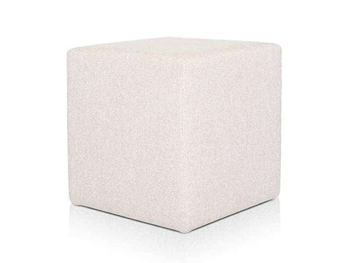 Deshome Pouf hocker Fußstütze 43x43x44 cm Wasserabweisender Stoff: Modernes Design Pouf für Sofa Wohnzimmer Schlafzimmer, Puff hocker, Pouffe Minerva Cremeweiße