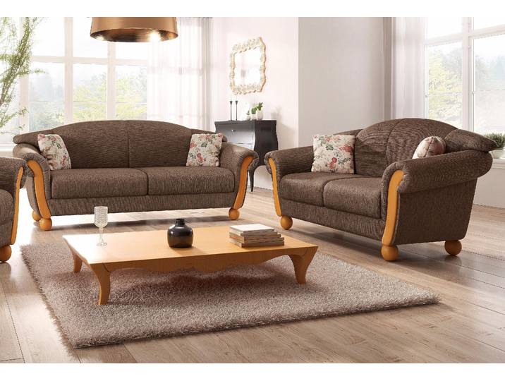 Polstergarnitur HOME AFFAIRE Milano, bequem durch Federkern, Landhaus Stil, geschwungene Armlehnen , braun, H:83cm T:81cm, Sitzmöbel-Sets, Polstergarnitur, 2-Sitzer und 3-Sitzer