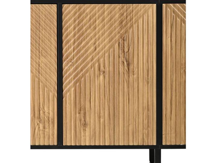 WOVREO Buffet bas de salon 160 x 40 x 75 cm 4 portes bois naturel et noir piètement métal