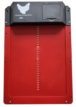 Inspire Essentials Automatic Chicken Coop Door Opener Light Sensor, Battery Operated, Weatherproof Hen House Gate red