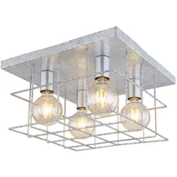 Deckenlampe Deckenleuchte Wohnzimmerleuchte Flurlampe Esszimmerlampe, Gitterform zink, 4 Flammig, E27, H 26 cm