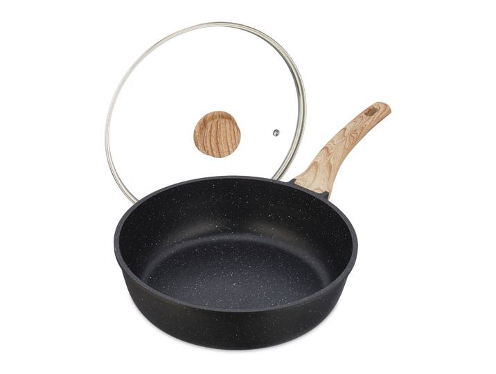 Schmorpfanne mit Deckel Hellbraun-Schwarz-Transparent