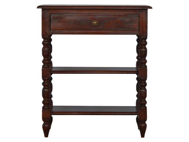 Artisan Furniture Tisch IN Kastanienfarbe, 1 Schubladen, 2 Regal, Dunkelbraun, Dunkelbraun, Holz, Echtholz,Mangoholz, Rechteckig, 35x70x60 cm, Wohnzimmer, Wohnzimmertische, Beistelltisch