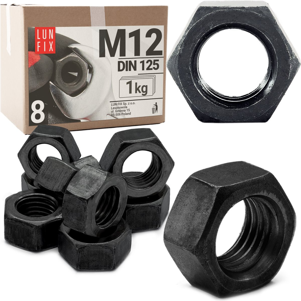 Zeskantmoer M12 zwart DIN 934 Sterkte 8 Verzinkt staal 1 kg