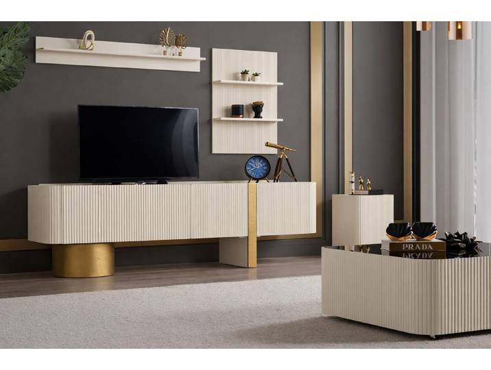 JVmoebel TV-Schrank Elegantes Möbelset: TV-Lowboard, Regal, Couchtisch und Beistelltisch