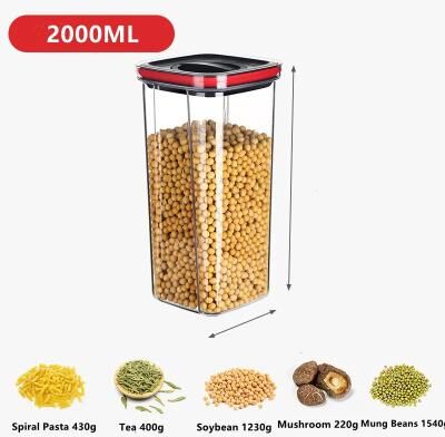 Inspire Select Rotating Lid Airtight Food Storage Container Stackable Transparent PET Kitchen Storage Jar For Grains, Cereal & Dry Fo black 67.6 Fl Oz