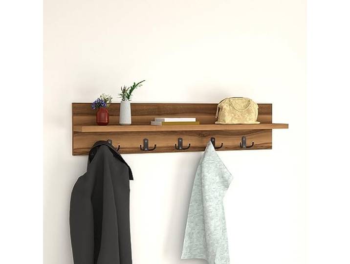[en.casa] Wandkapstok Hammarö met plank 80x13x18 cm walnootkleurig