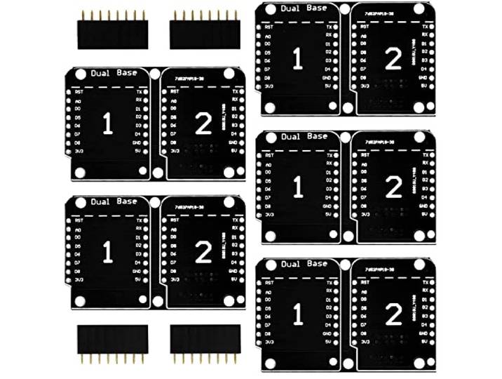 AZDelivery 5 x Dual Base Shield PCB Board D1 Mini NodeMCU ESP8266 Inclusief E-Book!