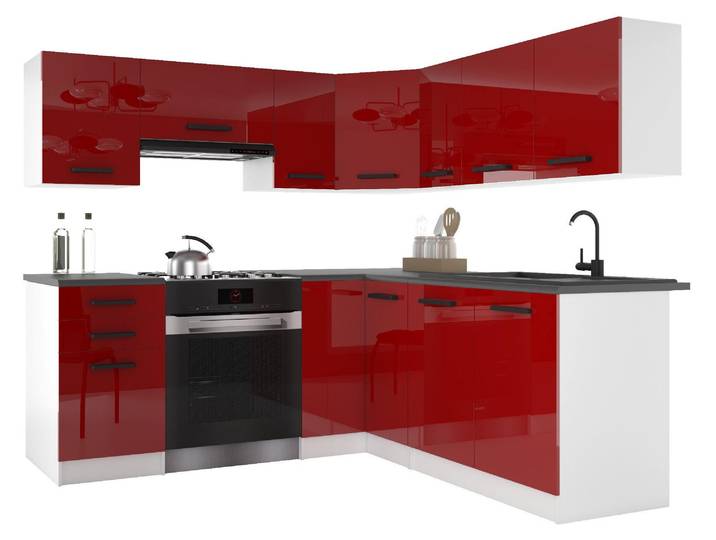 Belini - Coin cuisine moderne ITALIA 6 - Meubles de cuisine 360 cm\, rouge - Cuisine équipée avec éléments hauts\, éléments bas et plans de travail