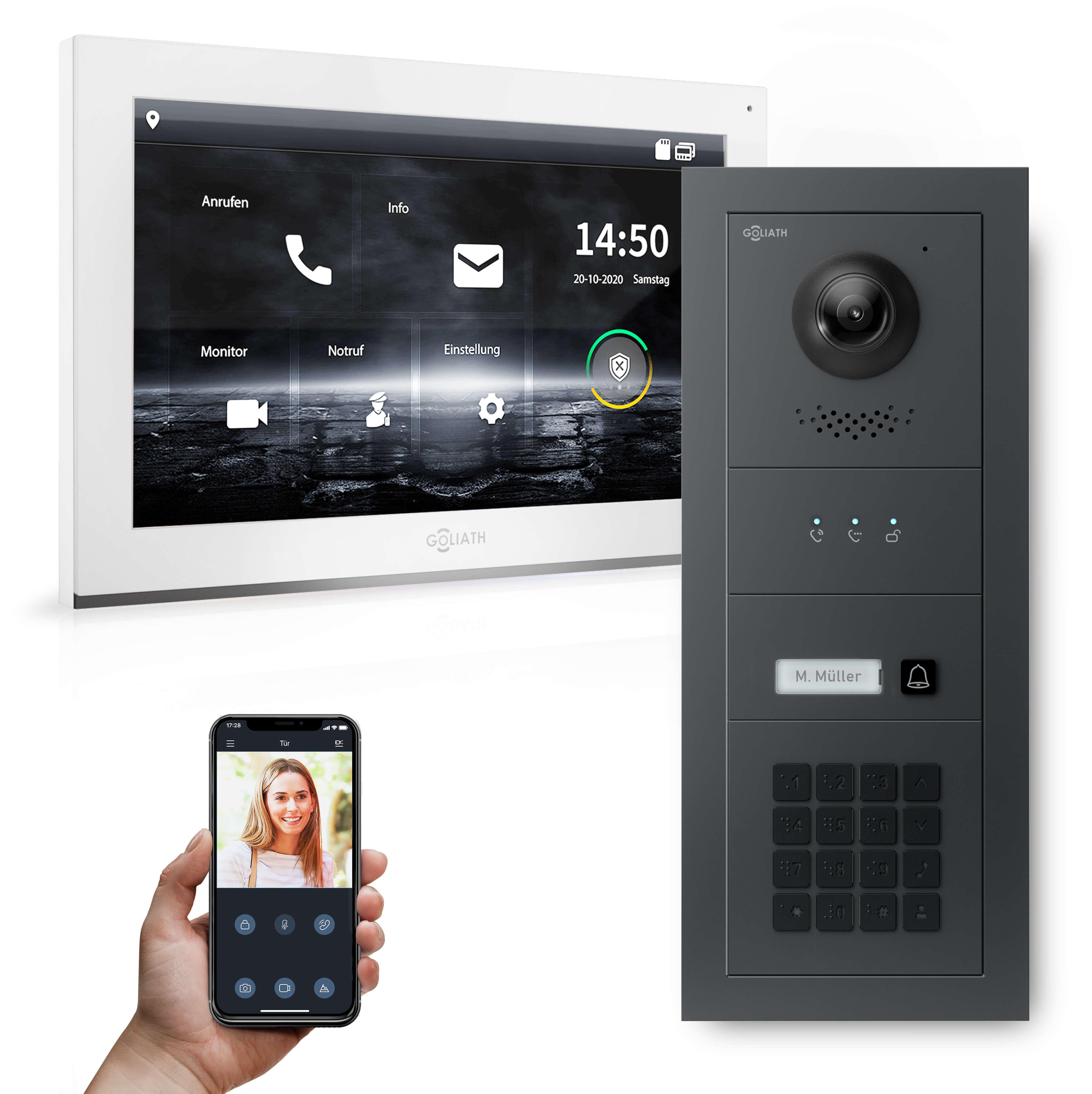 GOLIATH Hybrid IP Video Türsprechanlage | Anthrazit | 1-Fam | 10" HD | Keypad Modul | 180° Kamera