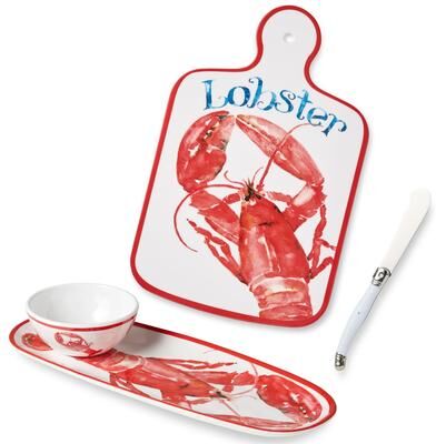 Certified International Beach House Lobster Cheese Plate & Oval Tray Set - with Dip Bowl & Cheese Knife
