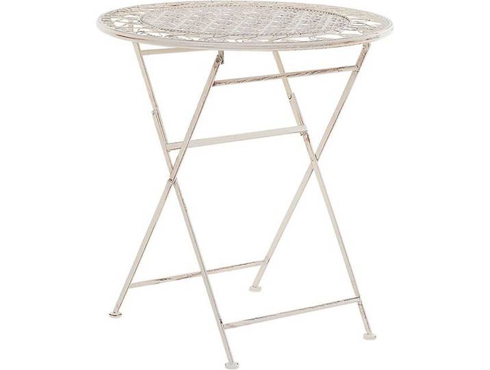 BELIANI Gartentisch Beige Metall Rund Klappbar Balkon Terrasse Garten Romantisch