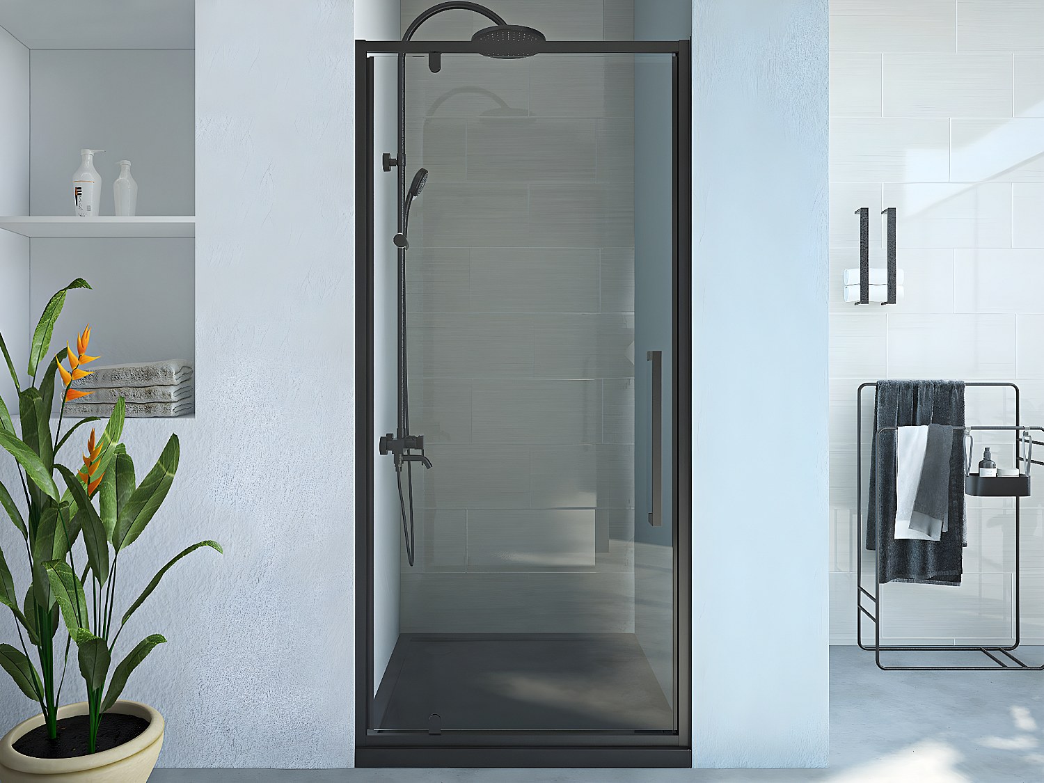 Vente-unique Duschtür Schwingtür - 90 x 195 cm - Metall & Sicherheitsglas - Schwarz matt - TAMRI 1276937