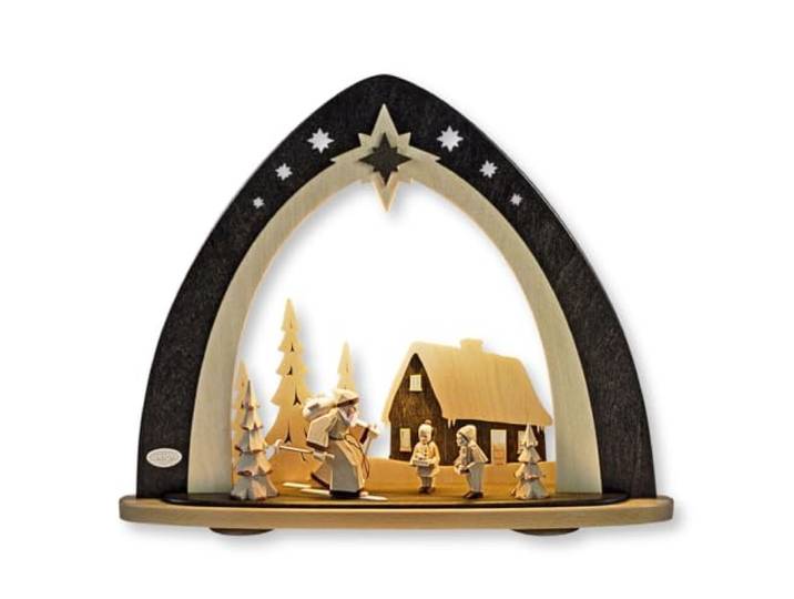 weigla - LED Lichterspitze original Erzgebirge I Motiv Waldweihnacht I LED Lichterbogen Weihnachten I Größe 52 x 43 x 9 cm I beleuchtete Weihnachtsdeko innen I aus Holz