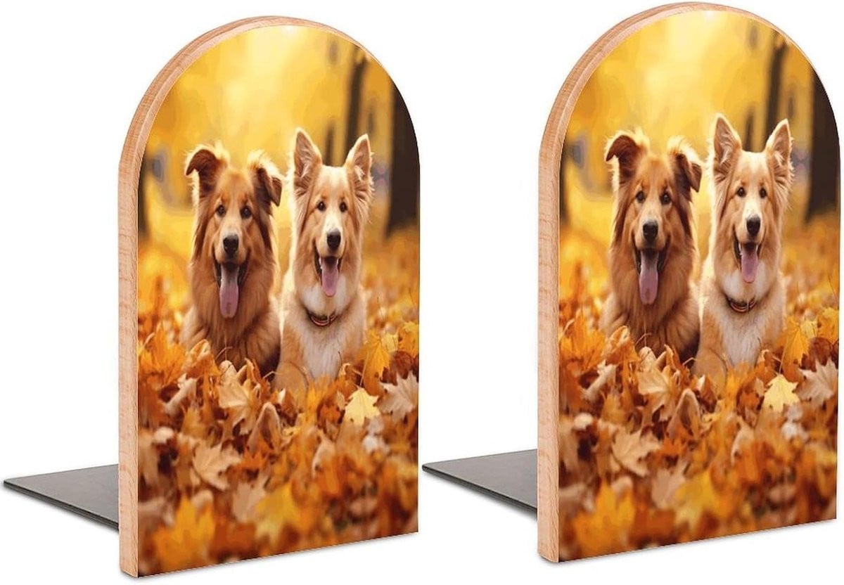 Houten Boekensteunen Hond - Boekhouders voor je Boekenplank - Natuurlijke Beukenhout Textuur - Hoogte: 127 cm - Houtkleur