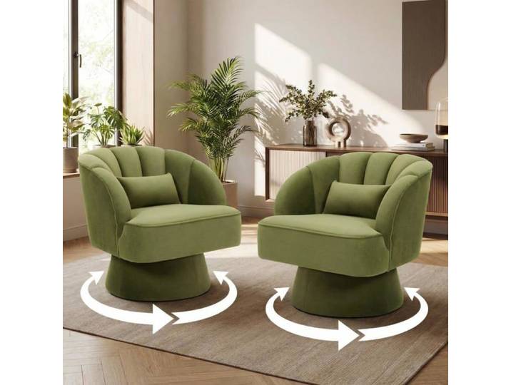 Fauteuil pivotant en velours - LUNSY - Pivotant 360° - Velours doux - Rembourrage haute densité