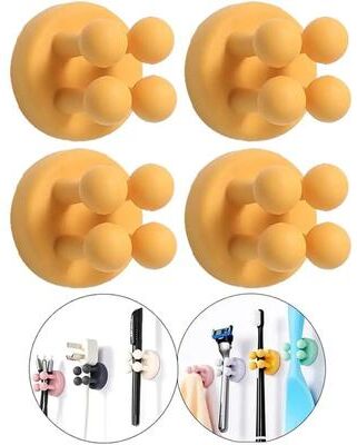 Inspired Living Silicone Toothbrush Holder Wall Mount Waterproof Self Adhesive Bathroom Organizer yellow 4pcs