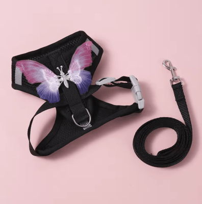 Inspire Picks Butterfly Breathable Cat & Small Dog Harness Set With Leash black s