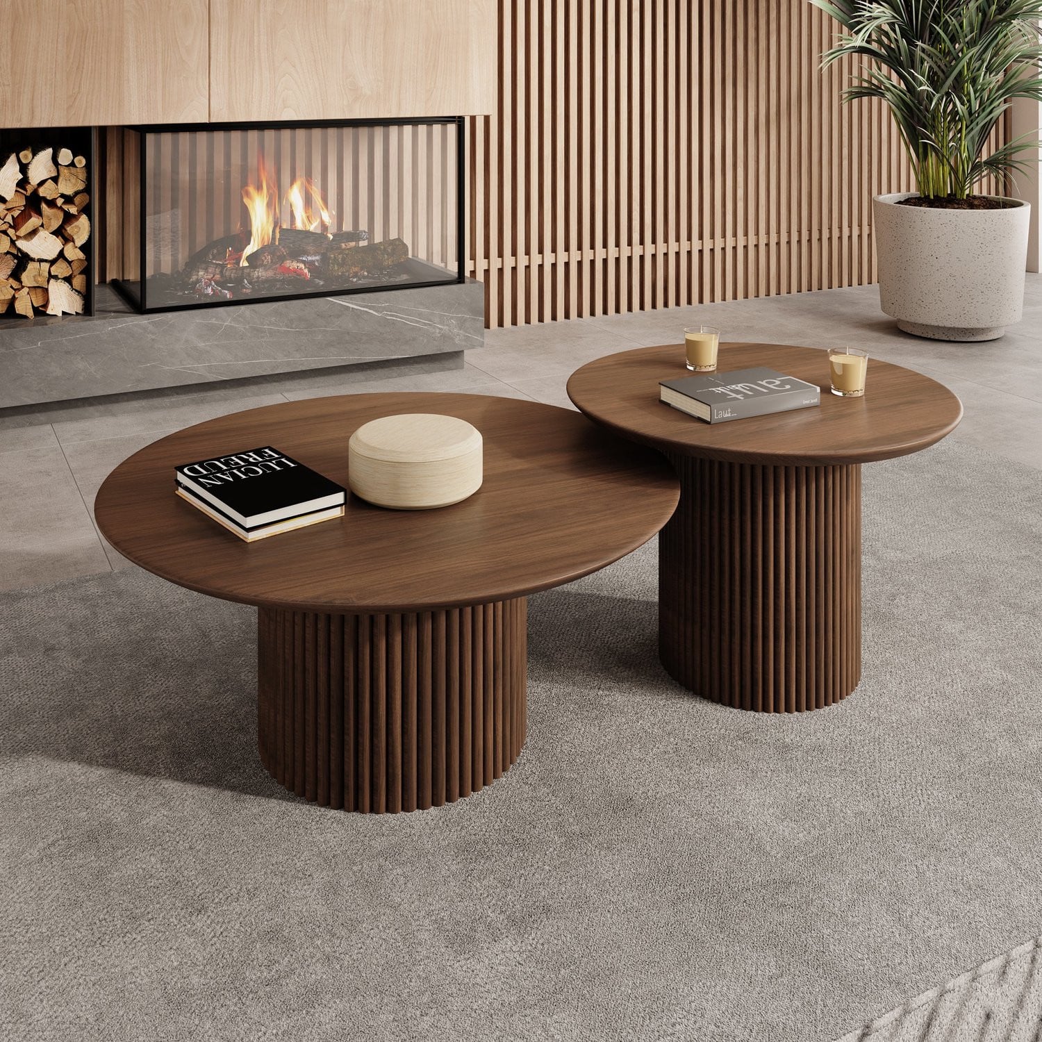 Meubella Salontafel Mixx Walnootpatroon Set van 2