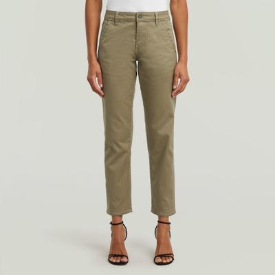 Chinohose G-STAR "Kate Chino Boyfriend", Damen, Gr. 33, Länge 32, grün (ensis grün), Web, Obermaterial: 97% Baumwolle, 3% Elasthan, unifarben, bequem lang, Hosen Chinohose, mit Relaxed Fit an Hüfte und Oberschenkeln