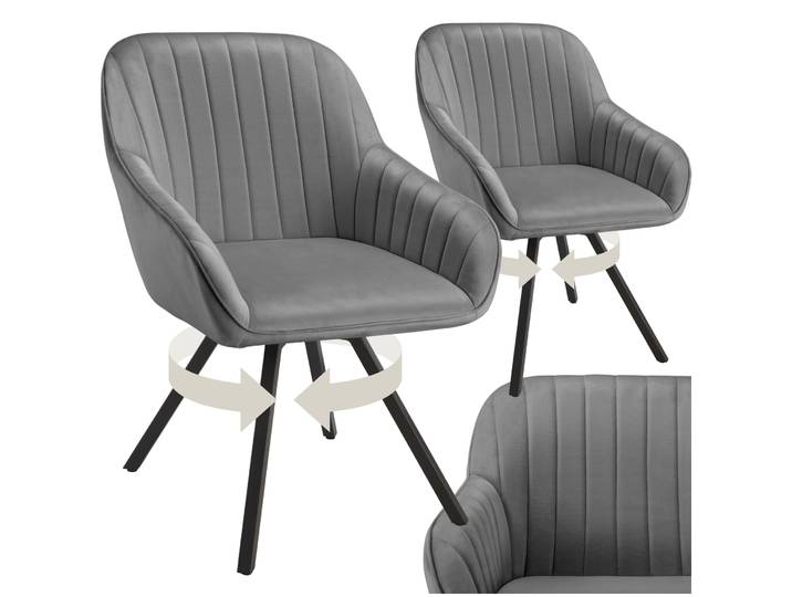 Drehbarer Armlehnstuhl Snug Samtoptik, gepolstert - grau, 2er Set