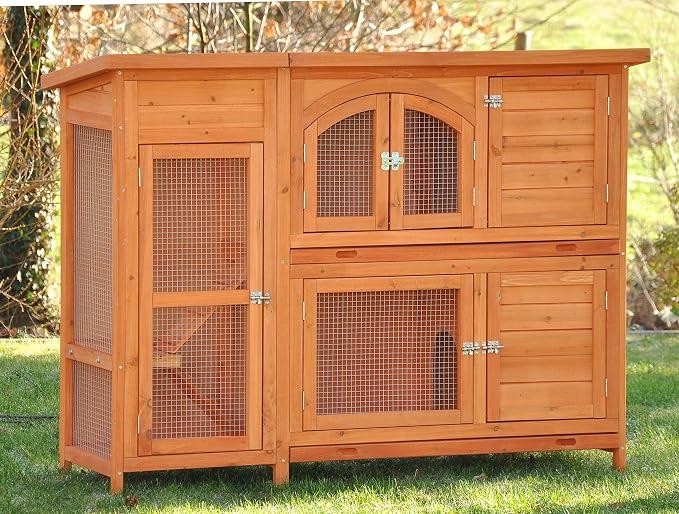 Kaninchenstall Hasenstall XXL Meerschweinchenstall draußen Outdoor für 2 Hasen Volierendraht wetterfest Jumbo 138 x 48 x 109 cm