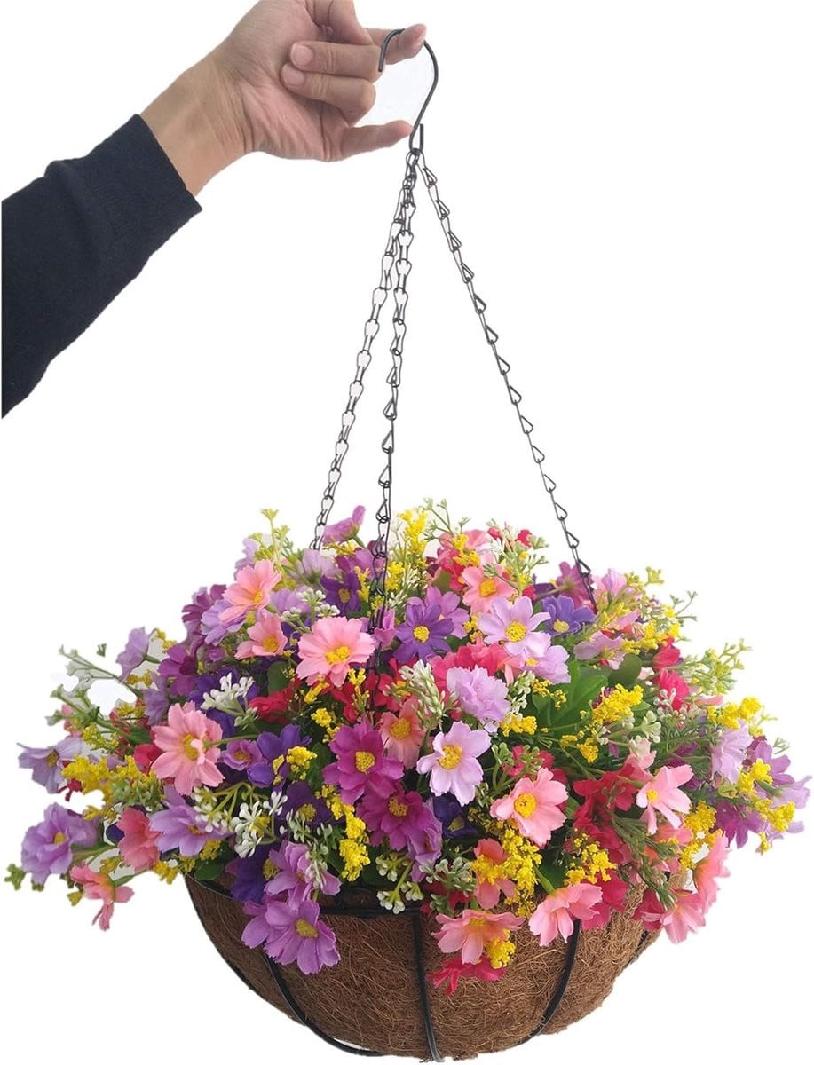 Hangende Bloemenmand met Paarse en Roze Kunstbloemen voor DIY Decoratie