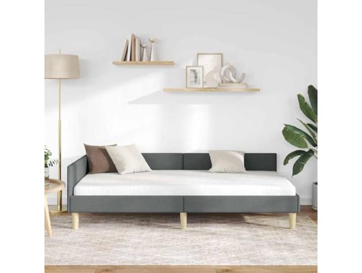 KTHLBRH Eckbett Rahmen dunkelgrau 100 x 200 cm Stoff Polyester, Sperrholz, wendbares Kopfteil, platzsparend, Verwendung im Innenbereich