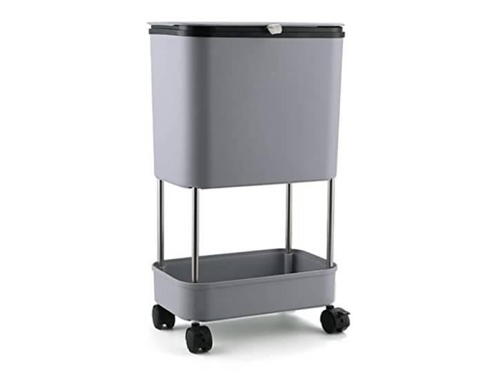 OIFAODAO Mülltonnen， Rechteckiger 2-Fächer-Mülleimer mit Rädern Bad Küche Schlafzimmer(/Gray,2 Tiers)