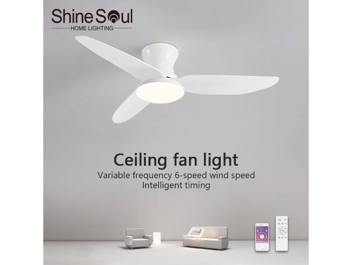 Ventilateur de plafond intelligent à LED, 3 pales, faible encombrement, vent puissant, faible bruit, 6 vitesses, télécommande, application, lampe ventilateur domestique simple