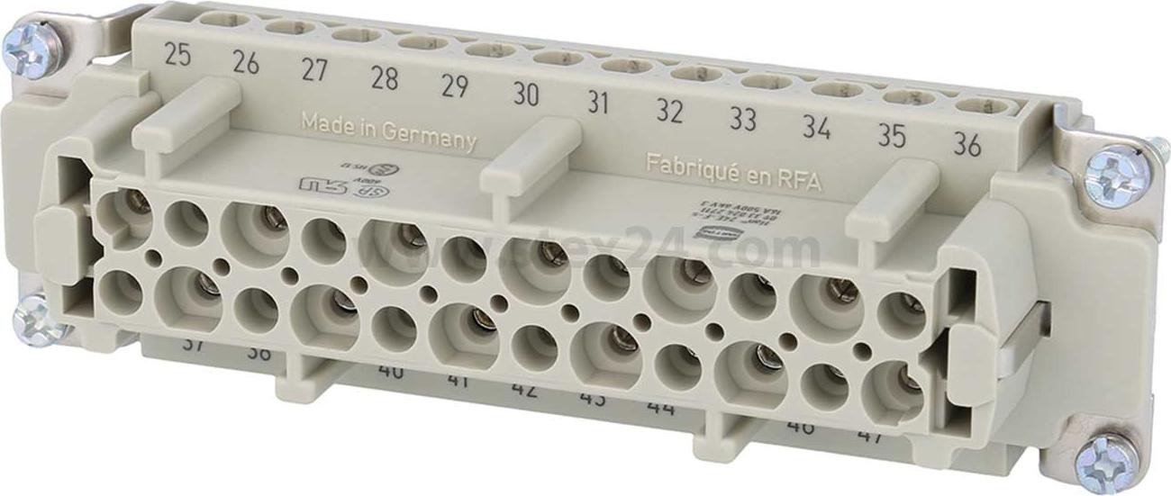 Harting Han 24E busseinsatz (F) met schroefklemmen, 24-polig + PE, 500V, 16A