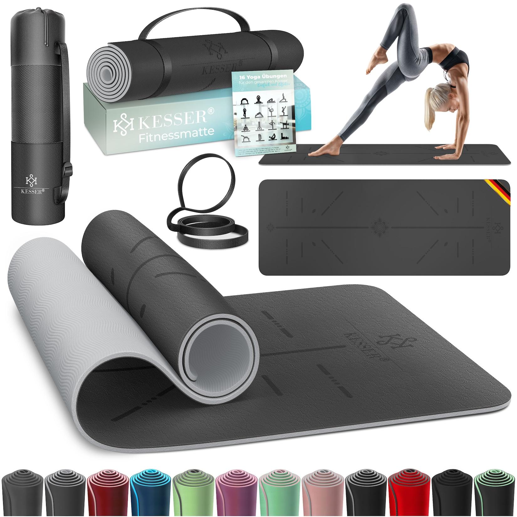 KESSER® Gymnastikmatte mit Tragegurt rutschfest TPE Yogamatte Gepolstert & rutschfest Fitnessmatte , 183 x 61 Trainingsmatte für Fitness Sportmatte, Pilates & Gymnastik Workout extradick