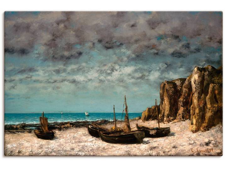Leinwandbild ARTLAND Boote am Strand von Etretat. Um 1872/75 , braun (farbe bild(er): braun), B:90cm H:60cm, Bilder, Leinwandbild, auf Holzrahmen gespannt