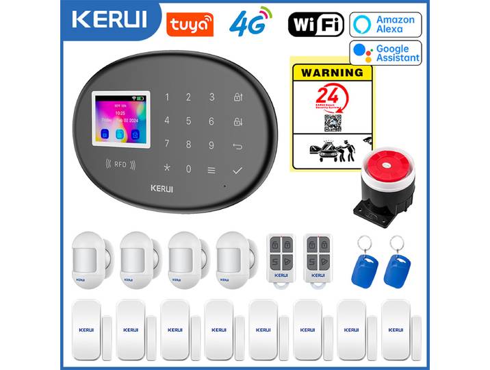 Nouveau système d'alarme KERUI W204 pour maison WiFi 4G GSM alarme antivol sécurité 433MHz sirène sans fil Tuya capteur de détecteur de mouvement intelligent