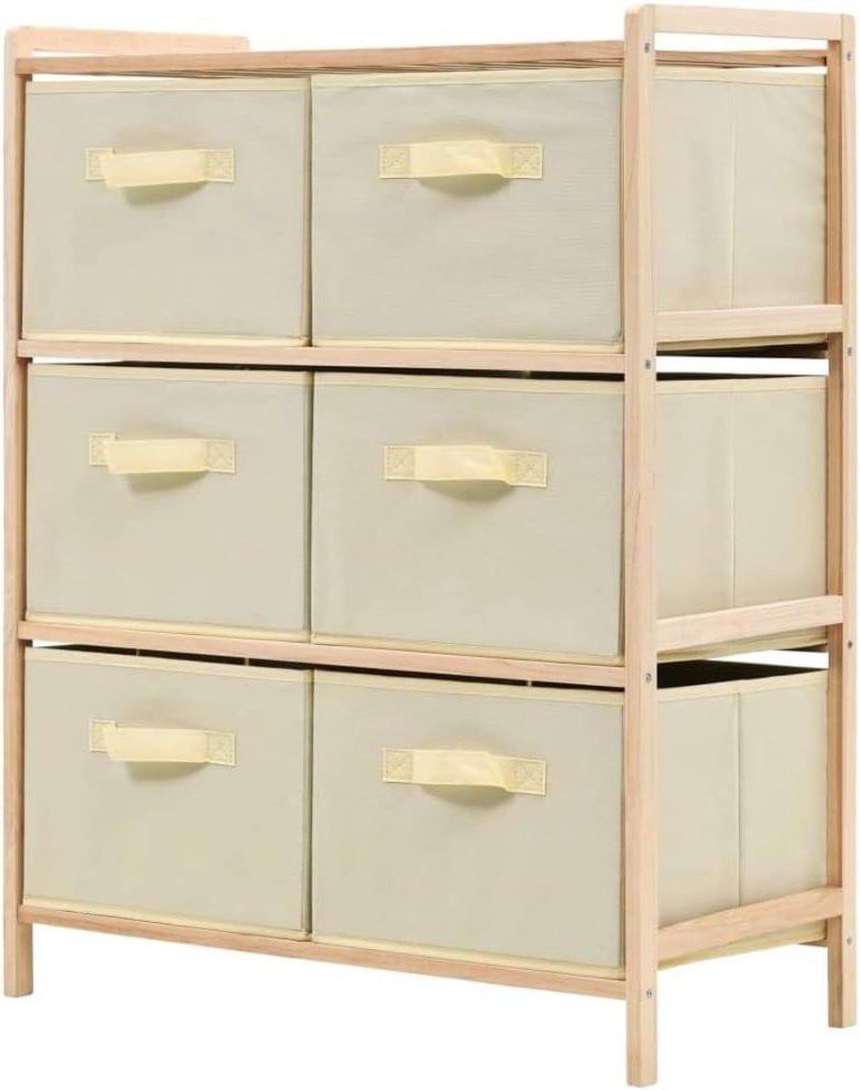 Modern opbergmeubel met stoffen bakken en massief cederhouten frame