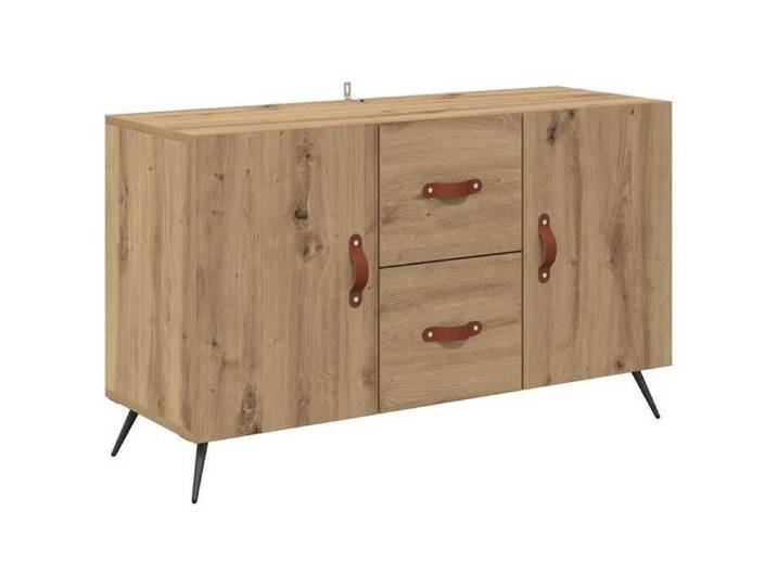 Buffet en bois d'ingénierie - GKO - 100x36x60 cm - Chêne artisanal - Avec tiroir - 2 portes - Poignées en cuir