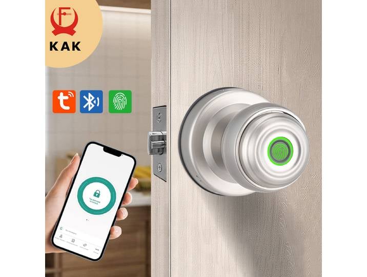 Serrure à empreintes digitales KAK pour serrure intelligente Tuya avec Bluetooth, serrure de porte sans clé avec entrée par empreintes digitales, télécommande, quincaillerie de porte