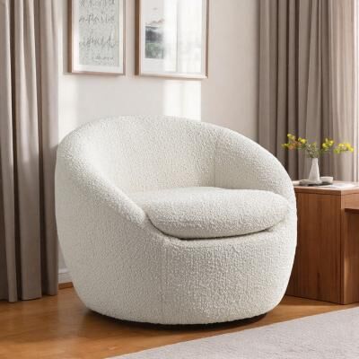 "29.5"" Fabric Swivel Barrel Chair with 360° Swivel and Round Metal Base and High-Density Foam and No Assembly"