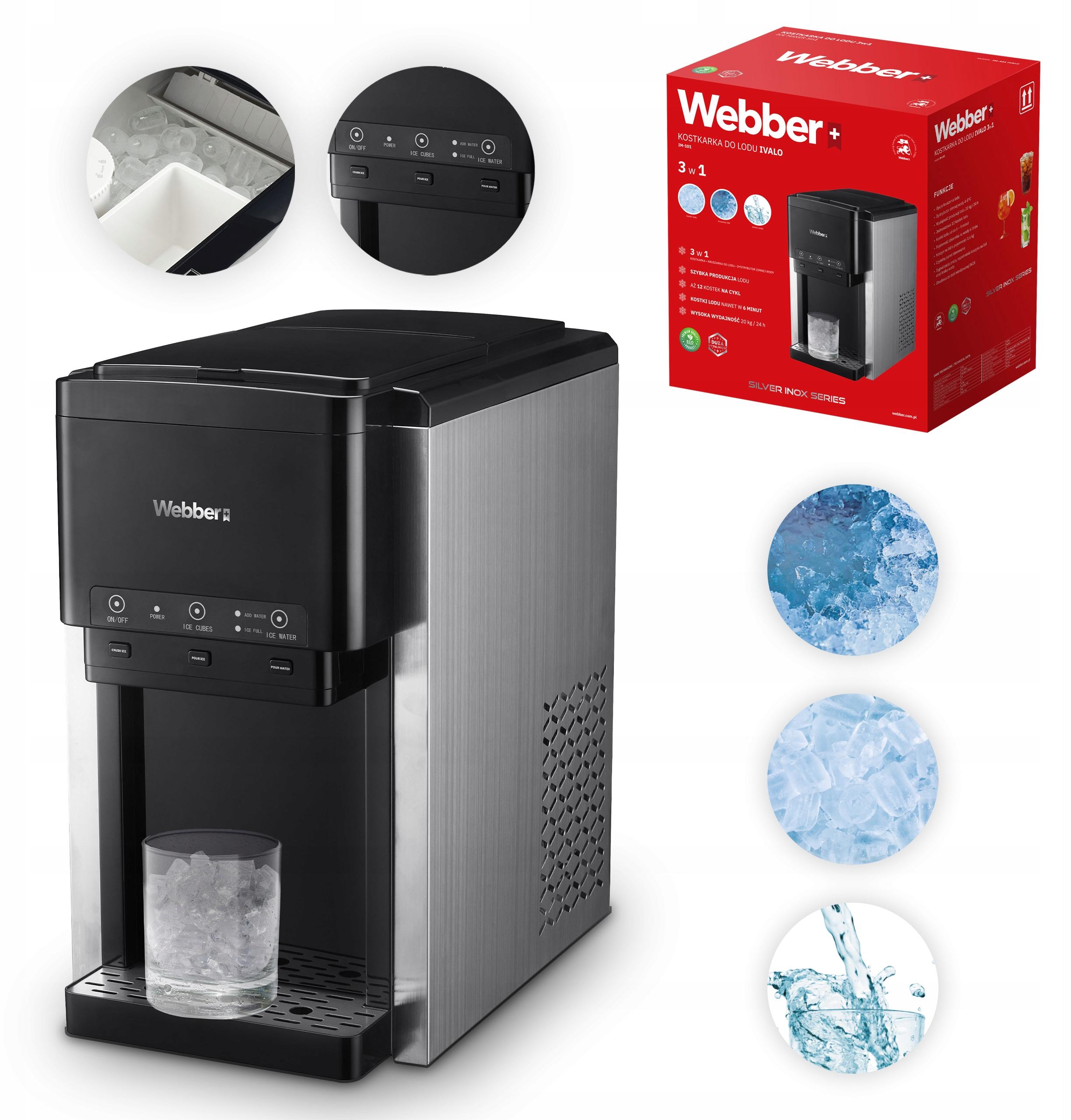 3-in-1-Eiswürfelmaschine, Wasserspender und Eiszerkleinerer WEBBER 200 W, 20 kg/24 h, 6 l