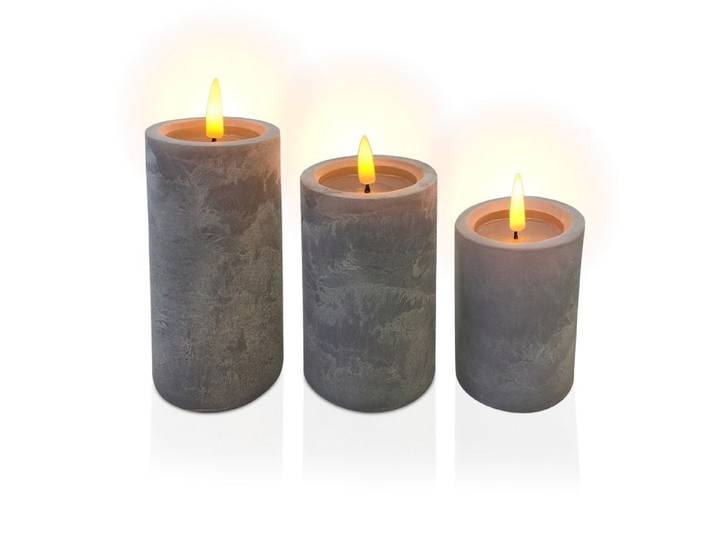 Relaxdays LED-kaarsen, 3-delig, betonlook