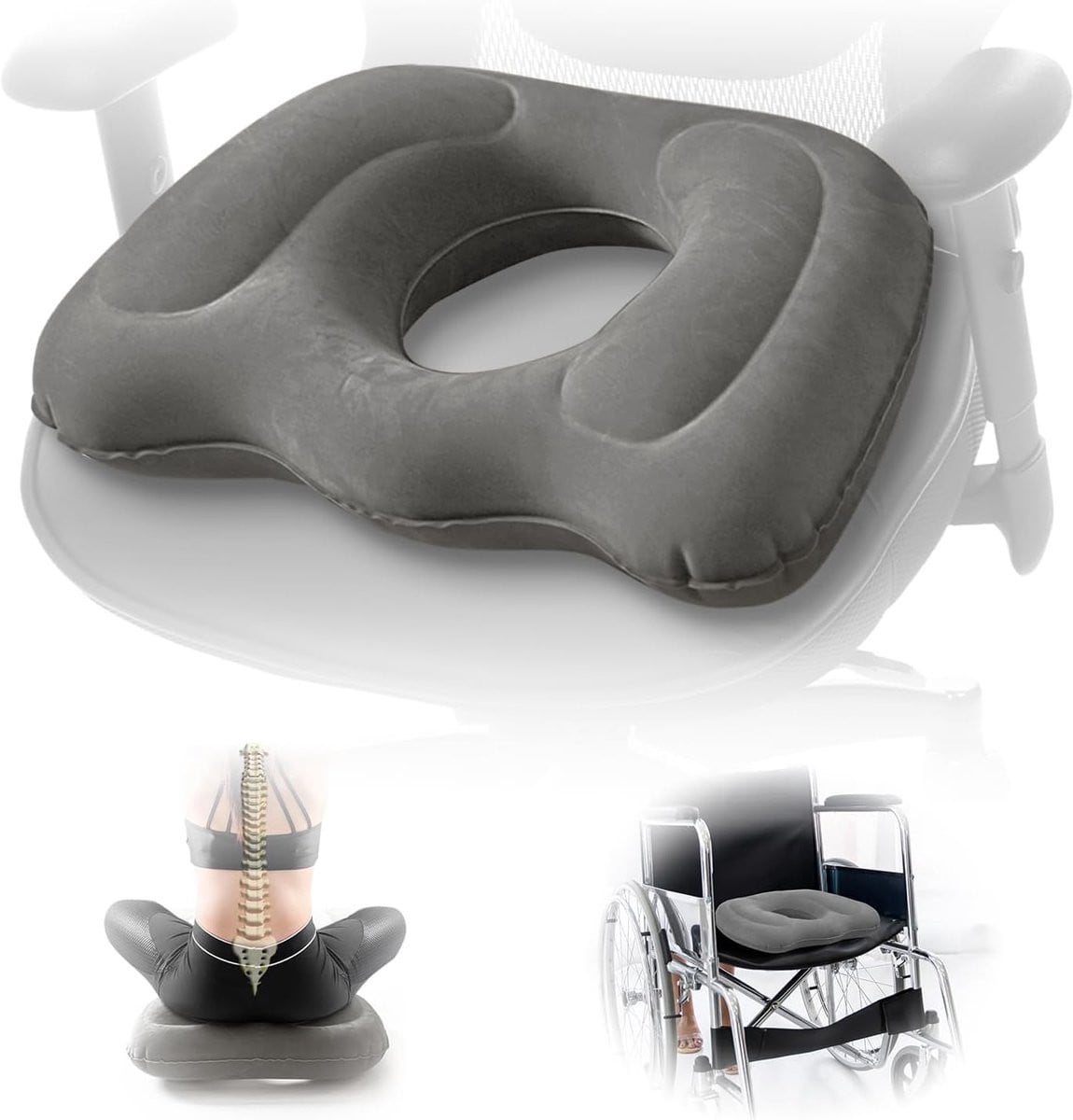 Multifunctioneel opblaasbaar donutkussen voor orthopedisch zitcomfort bij aambeien, ischias of postoperatieve pijn