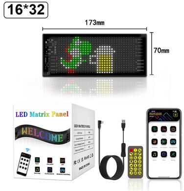 Combo Retail Shop RGB LED Matrix Pixel Logo Lamp For Cars, Scrolling Advertising LED Panel, Flexible Display Light, DIY Custom Text 16x32 Leds 7x17 Cm