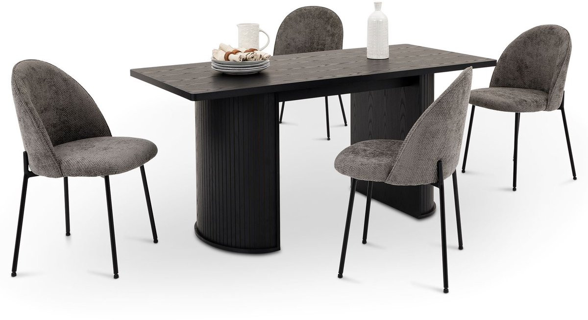 IDIMEX Eethoek GUARDA/CASSIE met 4 stoelen – zwart/grijs