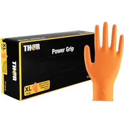 Nitrilhandschuhe Thor Power Grip orange XL Größe 10-11, unsteril, puderfrei, 50 Stück/Box