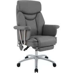 CLP Bürostuhl ergonomisch mit Massagefunktion Dahra, höhenverstellbarer Schreibtischstuhl mit Fußablage, Echtleder Akzente, belastbar bis 135 kg