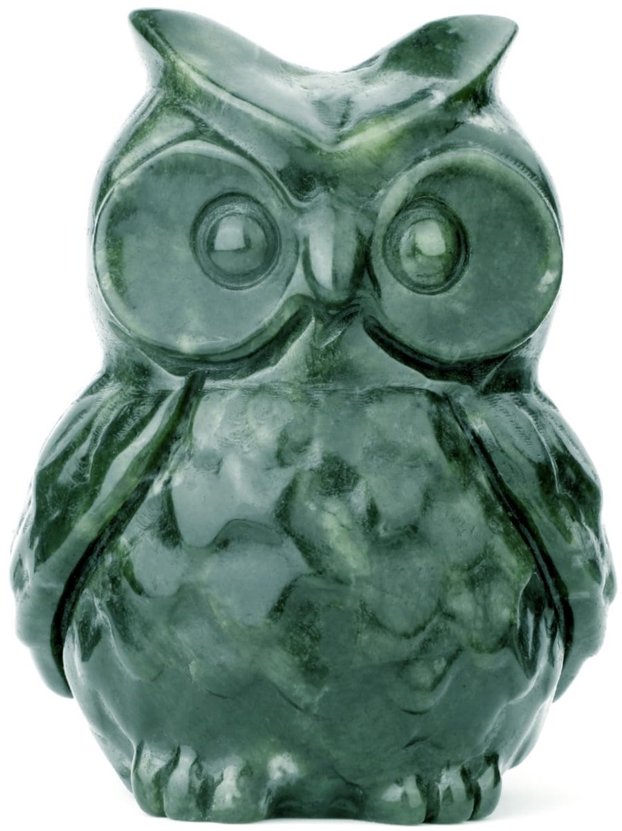 Dailygoods Handgesneden Uil Standbeeld - Jade Dierenbeeldje voor Decoratie op Tafel of Bureau - Hoogte: 8,4 cm