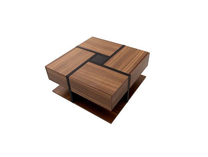 Table basse carrée naturel L 78 x P 78 x H 36 cm 4 tiroirs étagère basse MDF