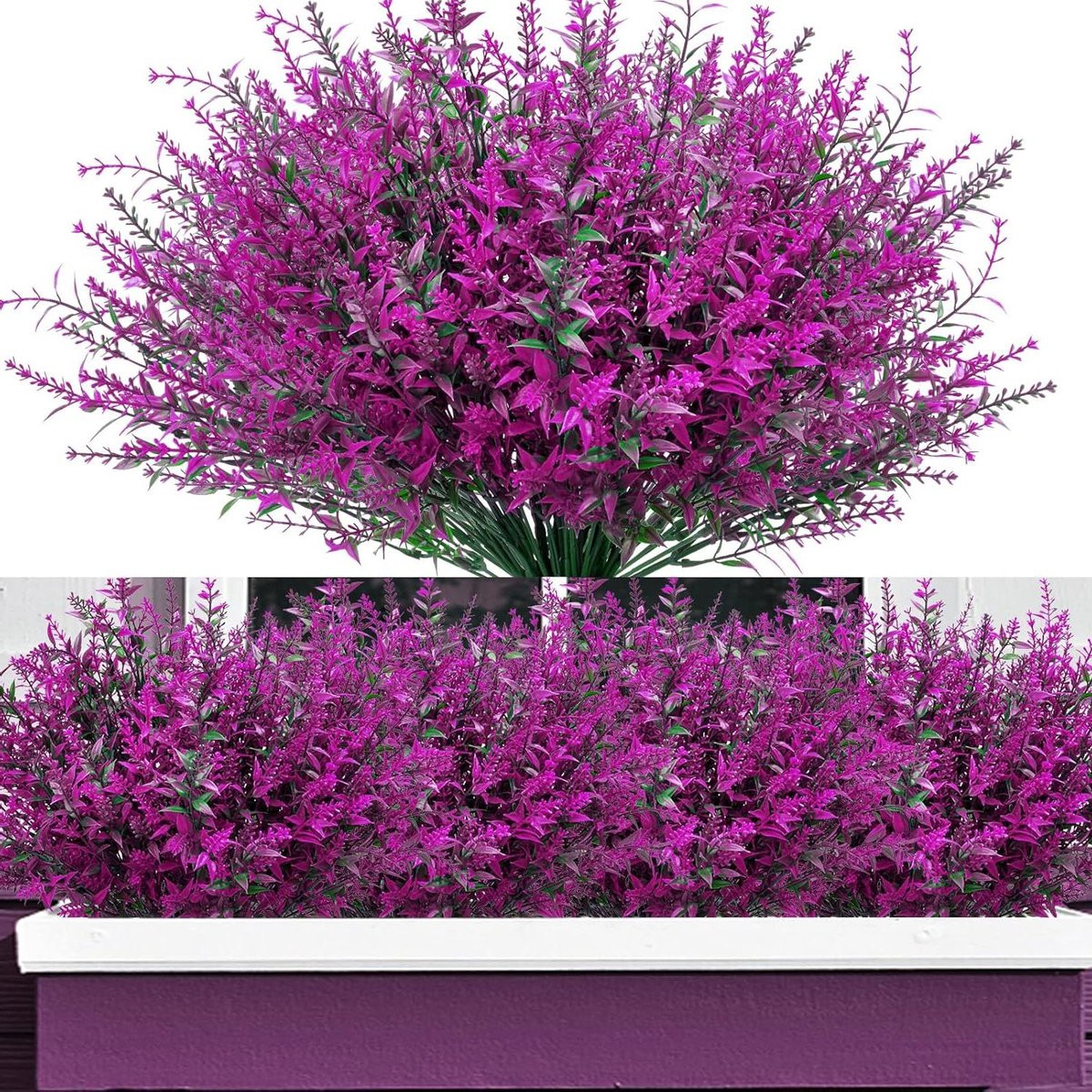 Set van 12 kunstlavendel struiken in fuchsia, weerbestendige en uv-bestendige kunstbloemen voor decoratie