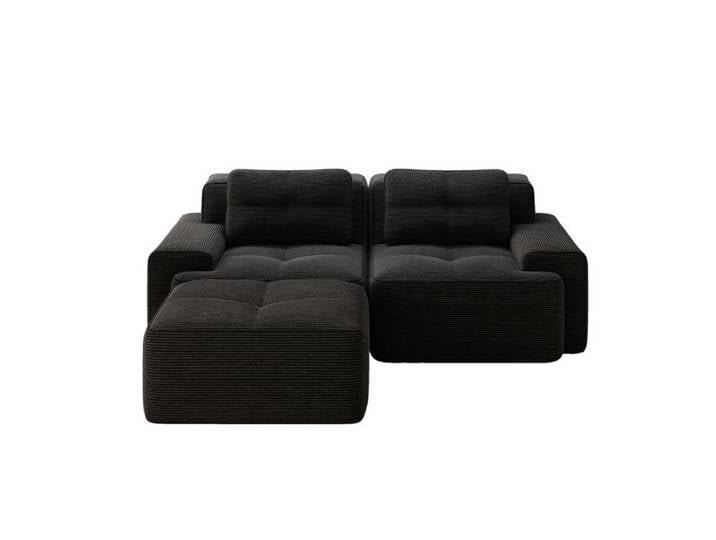 VLIVRA Canapé modulable 2 places - canapé en l design moderne avec pouf modulable velours côtelé noir 204x177x69 cm